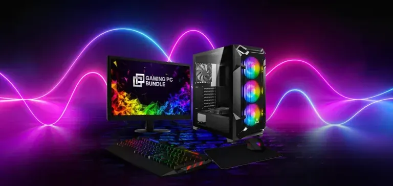 Gaming PC with monitor and peripherals